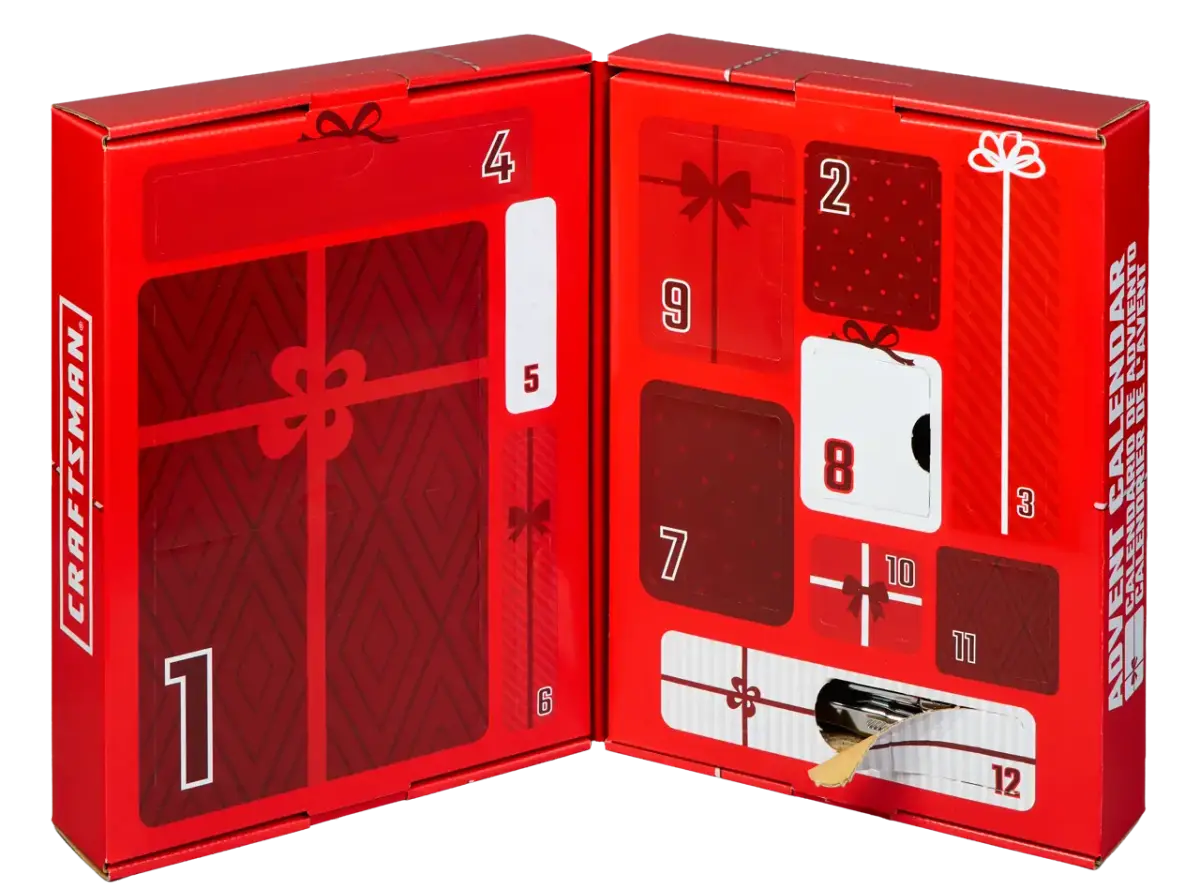 The calendar opened to show its 12 numbered doors