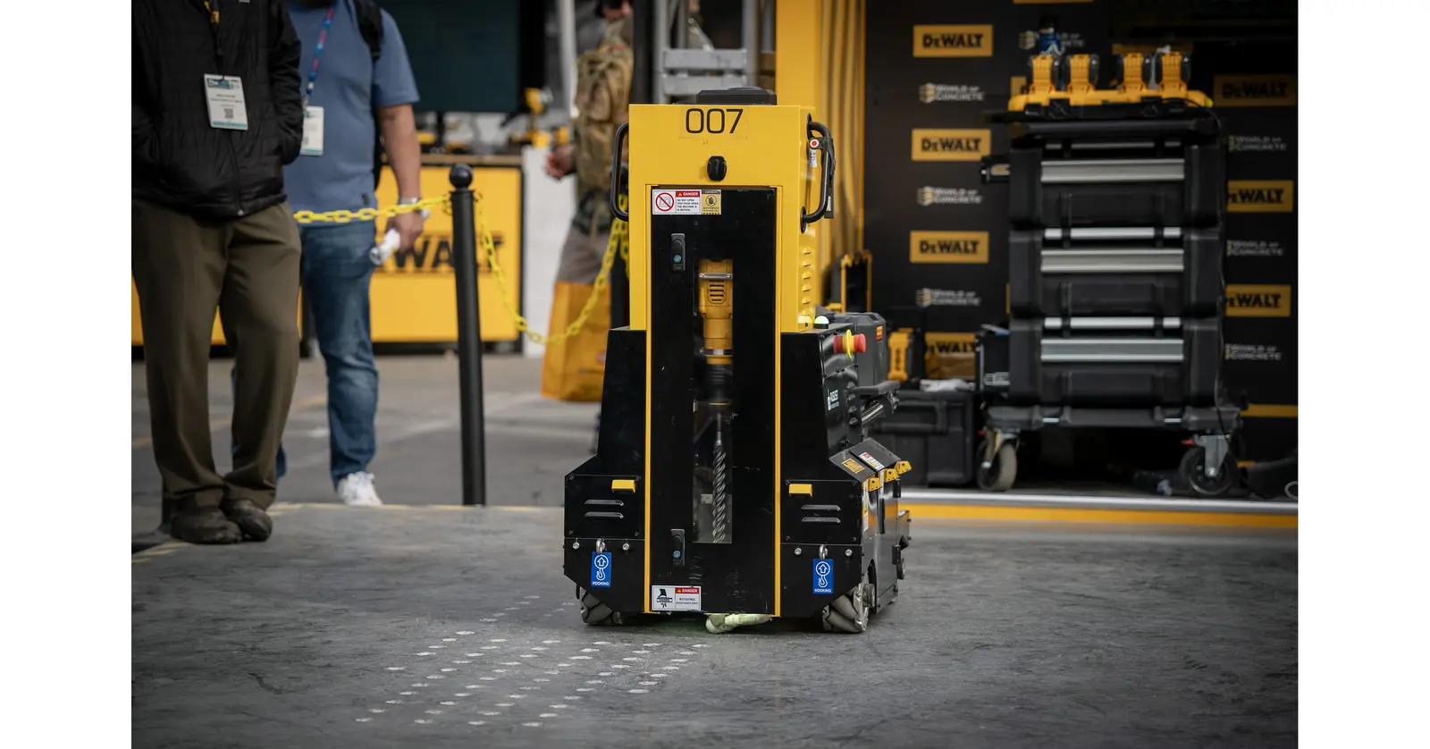 DEWALT DALE autonomous drilling robot on a concrete floor